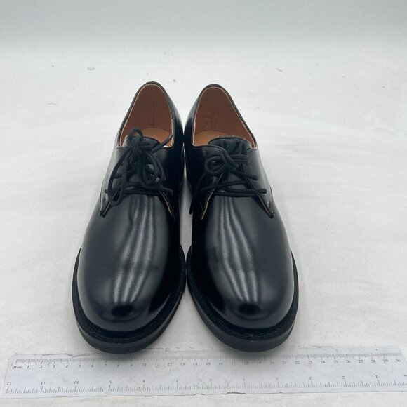 Black Leather Classic Lace up Oxford Low Heel Round Toe Casual Dress Pump Shoes - Picture 2 of 6